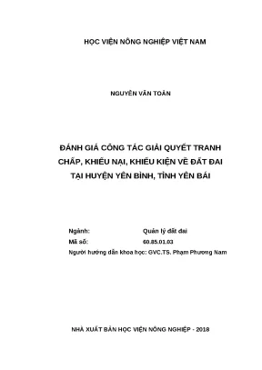 Luận văn thạc sĩ đánh giá công tác giải quyết tranh chấp khiếu nại khiếu kiện về đất đai tại huyện yên bình tỉnh yên bái