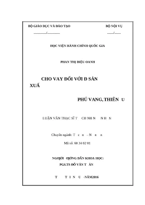 Luận văn thạc sĩ cho vay đối với hộ gia đình sản xuất kinh doan vùng khó khăn tại ngân hàng chính sách xã hội huyện phú vang tỉnh thừa thiên huế