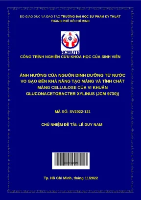 Luận văn thạc sĩ ảnh hưởng của nguồn dinh dưỡng từ nước vo gạo đến khả năng tạo màng và tính chất màng cellulose của vi khuẩn gluconacetobacter xylinus jcm 9730