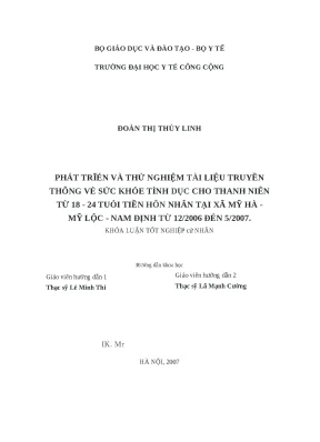 Luận văn phát triển và thử nghiệm tài liệu truyền thông về sức khỏe tình dục cho thanh niên từ 18 24 tuổi tiền hôn nhân tại xã mỹ hà mỹ lộc nam định từ 122006 đến 52007
