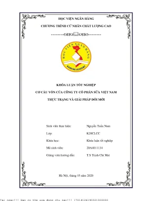Cơ cấu vốn của công ty cổ phần sữa việt nam vinamilk thực trạng và giải pháp đổi mới