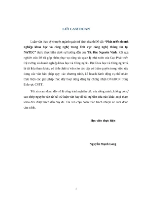 Luận văn thạc sĩ phát triển doanh nghiệp khoa học và công nghệ trong lĩnh vực công nghệ thông tin tại natec