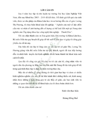Nghiên cứu một số đặc điểm cấu trúc và nhân tố ảnh hưởng đến số lượng cá thể loài sến mật tại trung tâm nghiên cứu ứng dụng khoa học công nghệ lâm nghiệp thanh hóa