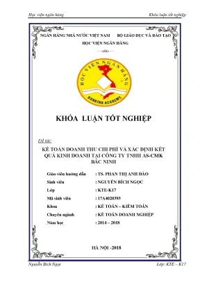 Kế toán doanh thu chi phí và xác định kết quả kinh doanh tại công ty tnhh as cmk bắc ninh khoá luận tốt nghiệp