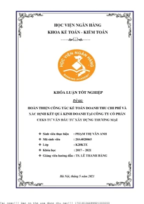 Hoàn thiện công tác kế toán doanh thu chi phí và xác định kết quả kinh doanh tại công ty cổ phần ceks tư vấn đầu tư xây dựng thương mại