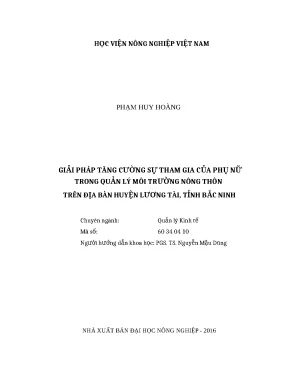 Luận văn thạc sĩ giải pháp tăng cường sự tham gia của phụ nữ trong quản lý môi trường nông thôn trên địa bàn huyện lương tài tỉnh bắc ninh