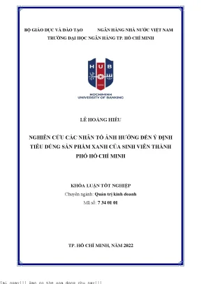 Nghiên cứu các yếu tố ảnh hưởng đến ý định tiêu dùng sản phẩm xanh của sinh viên tp hồ chí minh 2022