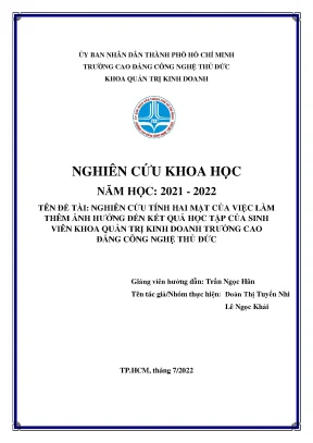 Nghiên cứu tính hai mặt của việc làm thêm ảnh hưởng đến kết quả học tập của sinh viên quản trị kinh doanh trường cđcn thủ đức