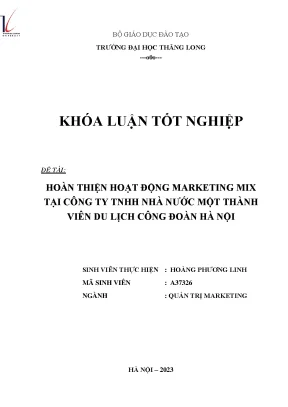Hoàn thiện hoạt động marketing mix tại công ty tnhh nhà nước một thành viên du lịch công đoàn hà nội