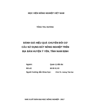 Luận văn thạc sĩ đánh giá hiệu quả chuyển đổi cơ cấu sử dụng đất nông nghiệp trên địa bàn huyện ý yên tỉnh nam định