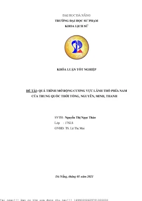 Quá trình mở rộng cương vực lãnh thổ phía nam của trung quốc thời tống nguyên minh thanh