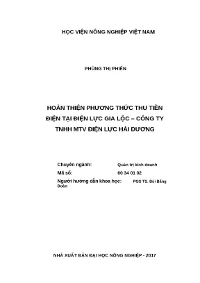 Luận văn thạc sĩ hoàn thiện phương thức thu tiền điện tại điện lực gia lộc công ty tnhh mtv điện lực hải dương