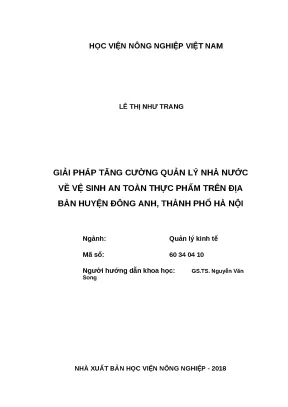 Luận văn thạc sĩ giải pháp tăng cường quản lý nhà nước về vệ sinh an toàn thực phẩm trên địa bàn huyện đông anh thành phố hà nội