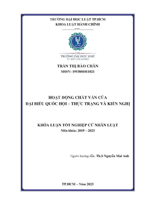 Hoạt động chất vấn của đại biểu quốc hội thực trạng và kiến nghị