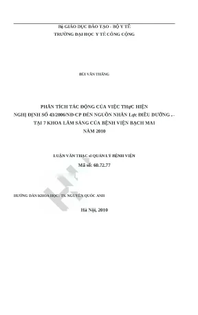 Luận văn phân tích tác động của việc thực hiện nghị định số 432006nđ cp đến nguồn nhân lực điều dưỡng tại 7 khoa lâm sàng của bệnh viện bạch mai năm 2010