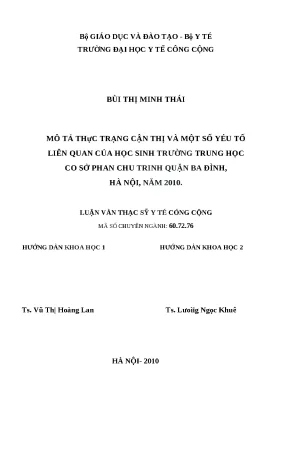 Luận văn mô tả thực trạng cận thị và một số yếu tố liên quan của học sinh trường trung học cơ sở phan chu trinh quận ba đình hà nội năm 2010