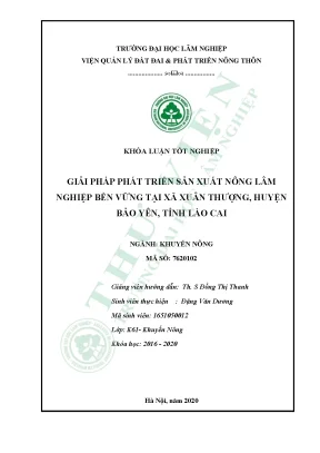 Giải pháp phát triển năng suất nông lâm nghiệp bền vững tại xã xuân thượng huyện bảo yên tỉnh lào cai