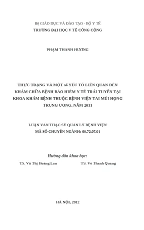 Luận văn thực trạng và một số yếu tố liên quan đến khám chữa bệnh bảo hiểm y tế trái tuyến tại khoa khám bệnh thuộc bệnh viện tai mũi họng trung ương năm 2011