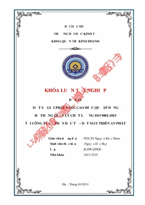 Khóa luận tốt nghiệp một số giải pháp nâng cao hiệu quả áp dụng hệ thống quản lý chất lượng iso 9001 2015 tại công ty cổ phần đầu tư dệt may thiên an phát huế