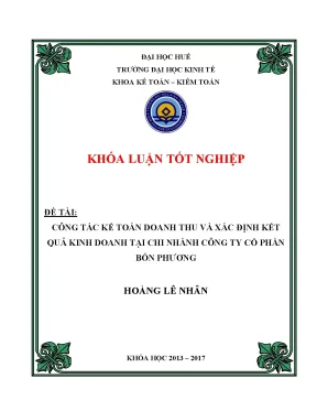 Khóa luận tốt nghiệp công tác kế toán doanh thu và xác định kết quả kinh doanh tại chi nhánh công ty cổ phần bốn phương