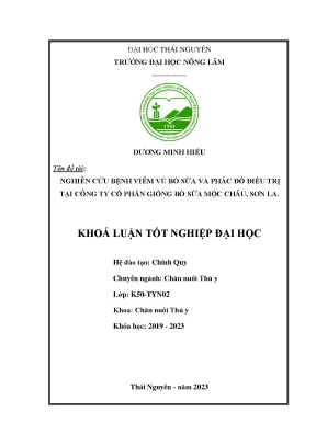 Nghiên cứu bệnh viêm vú ở bò sữa và phác đồ điều trị tại công ty cp giống bò sữa mộc châu tỉnh sơn la
