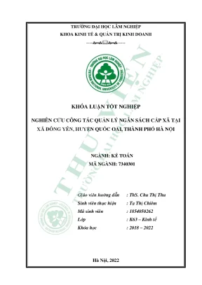 Nghiên cứu công tác quản lý ngân sách cấp xã tại xã đông yên huyện quốc oai thành phố hà nội