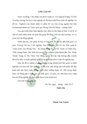 Nghiên cứu thành phần và phân bố các loài trong ngành hạt trần gymnospermum tại vườn quốc gia phong nha kẻ bàng quảng bình