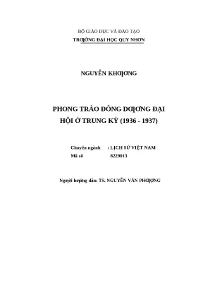0603 phong trào đông dương đại hội ở trung kỳ 1936 1937 luận văn tốt nghiệp