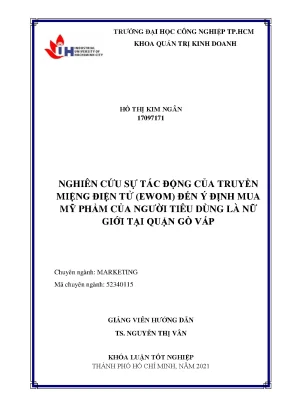 Nghiên cứu sự tác động của truyền miệng điện tử ewom đến ý định mua mỹ phẩm của người tiêu dùng là nữ giới tại quận gò vấp