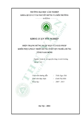 Nghiên cứu hiện trạng rừng ngập mặn và giải pháp khôi phục phát triển rừng ở huyện nghĩa hưng tỉnh nam định