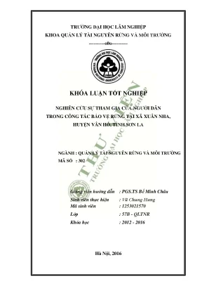 Nghiên cứu sự tham gia của ngƣời dân trong công tác bảo vệ rừng tại xã xuân nha huyện vân hồ tỉnh sơn la