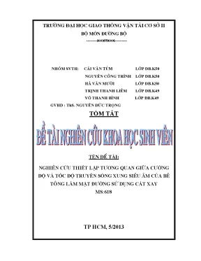 Nghiên cứu thiết lập tương quan giữa cường độ và tốc độ truyền sóng xung siêu âm của bê tông làm mặt đường sử dụng cát xay đề tài nghiên cứu khoa học sinh viên