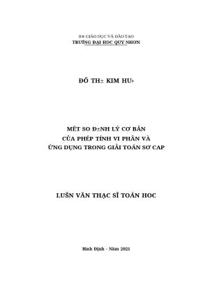 1172 một số định lý cơ bản của phép tính vi phân và ứng dụng trong giải toán sơ cấp luận văn tốt nghiệp