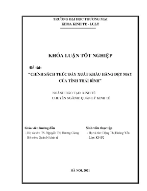 Khóa luận tốt nghiệp chính sách thúc đẩy xuất khẩu hàng dệt may của tỉnh thái bình