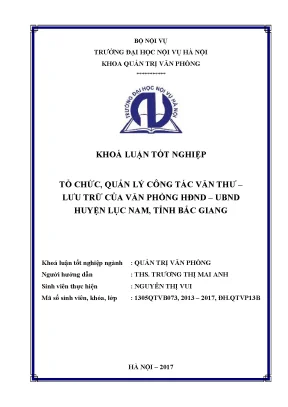 Tổ chức quản lý công tác văn thư lưu trữ của văn phòng hđnd ubnd huyện lục nam tỉnh bắc giang