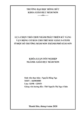 Lựa chọn trò chơi nhằm phát triển kỹ năng vận động cơ bản cho trẻ mẫu giáo 3 4 tuổi ở một số trường mầm non thành phố sầm sơn