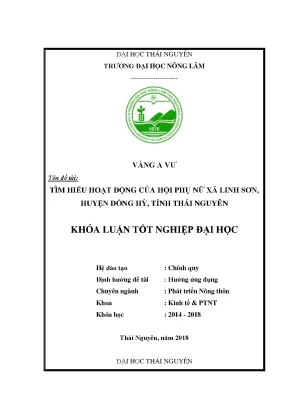 Khóa luận tốt nghiệp tìm hiểu hoạt động của hội phụ nữ xã xã linh sơn huyện đồng hỷ tỉnh thái nguyên