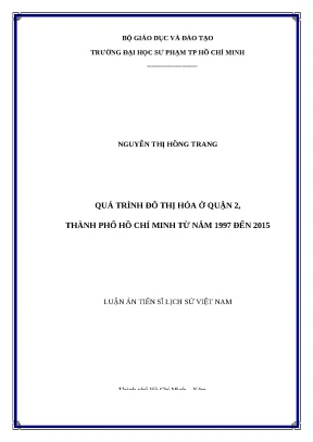 Luận án quá trình đô thị hóa ở quận 2 thành phố hồ chí minh từ năm 1997 đến 2015