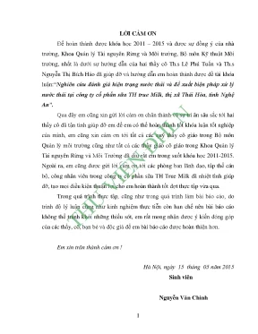 Nghiên cứu đánh giá hiện trạng nước thải và đề xuất biện pháp xử lý nước thải tại công ty cổ phần sữa th true milk thị xã thái hòa tỉnh nghệ an