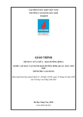 Giáo trình sửa chữa bảo dưỡng bơm 2 nghề lắp đặtvận hànhbảo dưỡng bơm quạt máy nén khí trình độ cao đẳng