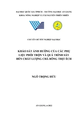 Khảo sát ảnh hưởng của các phụ liệu phối trộn và quá trình sấy đến chất lượng chà bông thịt ếch