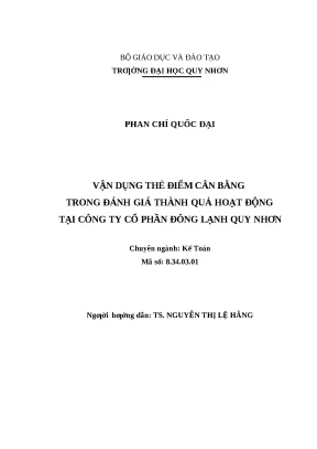 0059 vận dụng thẻ điểm cân bằng trong đánh giá thành quả hoạt động tại công ty cổ phần đông lạnh quy nhơn luận văn tốt nghiệp