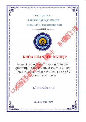 Phân tích các nhân tố ảnh hưởng đến quyết định mua sản phẩm sơn của khách hàng tại công ty cổ phần đầu tư và xây dựng ht bàn thạch