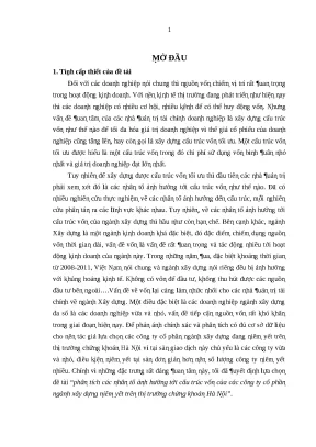 Luận văn thạc sĩ phân tích các nhân tố ảnh hưởng tới cấu trúc vốn của các công ty cổ phần ngành xây dựng niêm yết trên thị trường chứng khoán hà nội lv