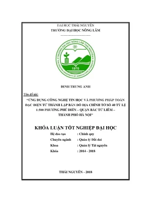 Khóa luận tốt nghiệp ứng dụng công nghệ tin học và phương pháp toàn đạc điện tử thành lập bản đồ địa chính phường phú diễn quận bắc từ liêm thành phố hà nội biên tập xử lý số liệu tại tờ số 40 tỷ lệ 1 500