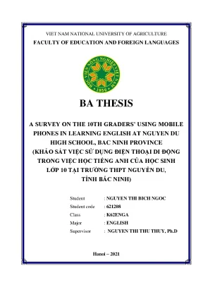 A survey on the 10th graders using mobile phones in learning english at nguyen du high school bac ninh province