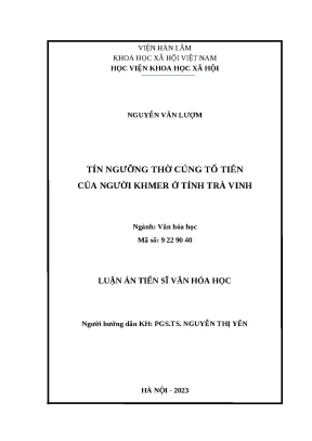 Luận án tiến sĩ tín ngưỡng thờ cúng tổ tiên của người khmer ở trà vinh