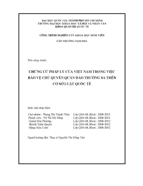 Chứng cứ pháp lý của việt nam trong việc bảo vệ chủ quyền quần đảo trường sa trên cơ sở luật quốc tế đề tài sinh viên nghiên cứu khoa học cấp trường 2011
