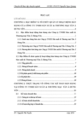 Chuyên đề thực tập thực trạng kế toán bán hàng tại công ty trách nhiệm hữu hạn sản xuất thương mại tân á hưng yên