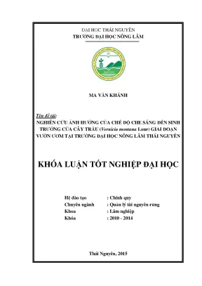 Nghiên cứu ảnh hưởng của chế độ che sáng đến sinh trưởng của cây trẩu vernicia montana lour giai đoạn vườn ươm tại trường đại học nông lâm thái nguyên